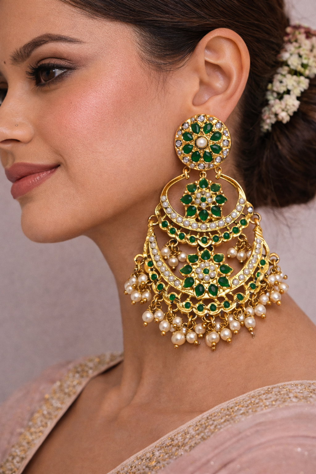 Double Layer Green Chand Bali