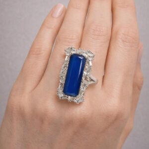 Rectangle sapphire diamond ring